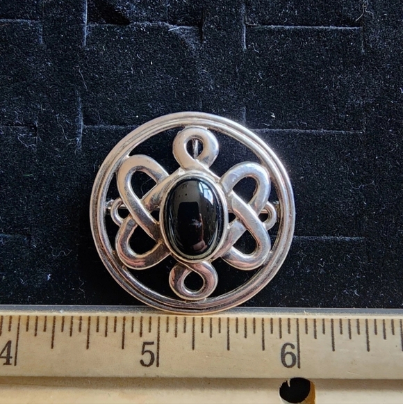 Vintage Sterling Silver/Onyx Celtic Knot Brooch Pin Marked 925/Tested+